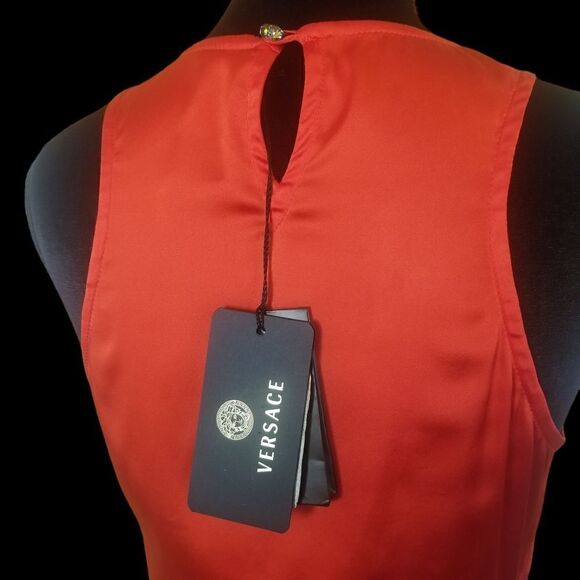 ⭐️ Authentic Gianni Versace Red/Orange Sleeveless Silk Blend Top M/8 - Picture 5 of 12